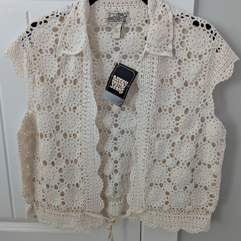 Lucky Brand Cream Crochet Vest